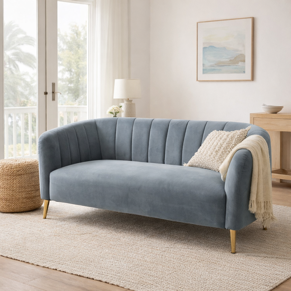 Modern Velvet Curved 2-Seater Sofa